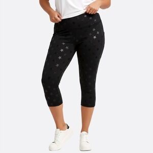 Terez Black Star Foil UpLift Capri Leggings Size Medium Sportswear Athleisure